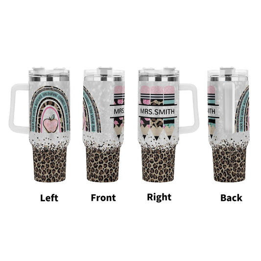 Personalized 40oz Stainless Steel Tumbler Gift With White Handle and Straw