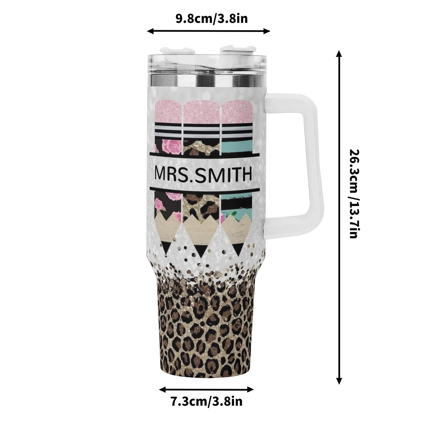 Personalized 40oz Stainless Steel Tumbler Gift With White Handle and Straw