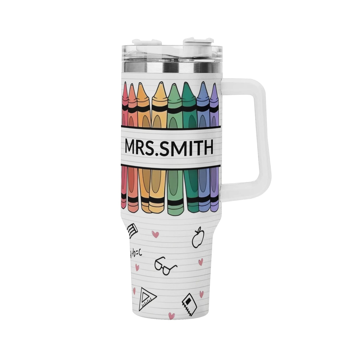Personalized 40oz Stainless Steel Tumbler Gift With White Handle and Straw