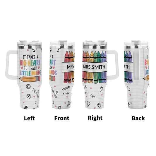 Personalized 40oz Stainless Steel Tumbler Gift With White Handle and Straw