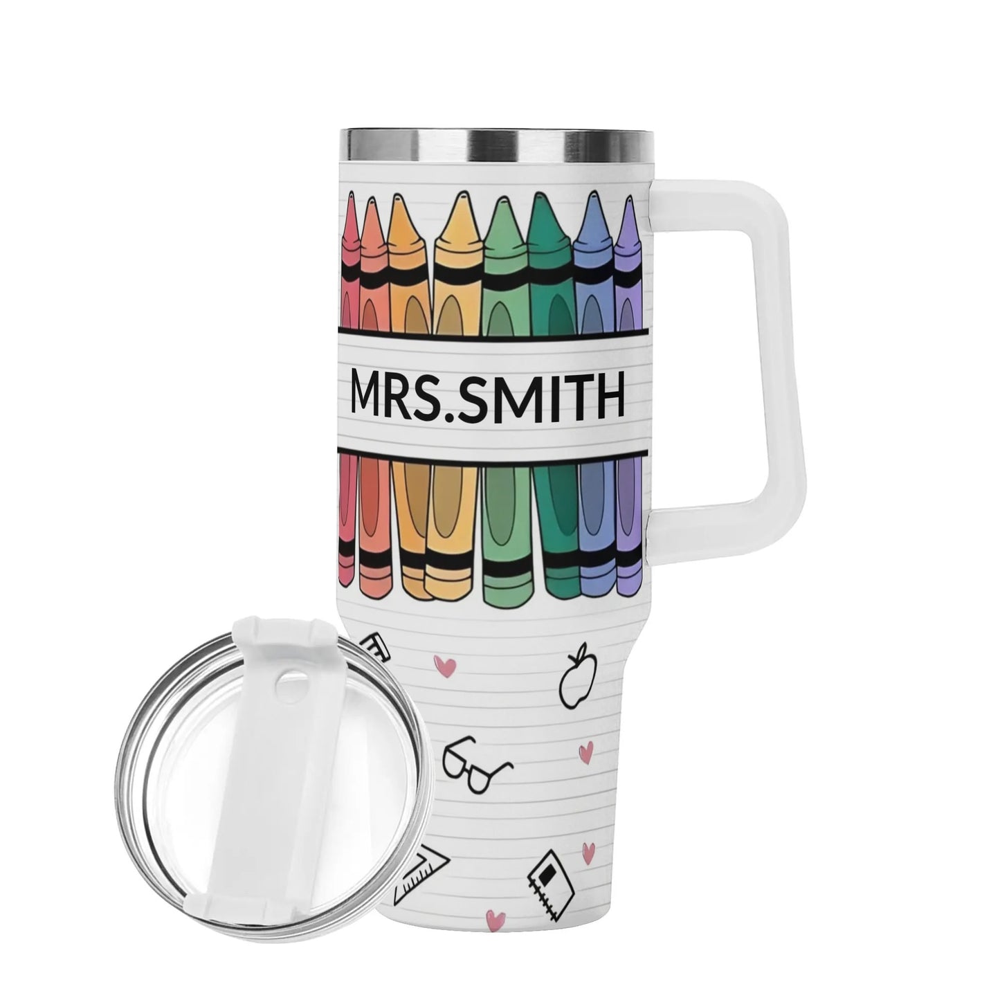 Personalized 40oz Stainless Steel Tumbler Gift With White Handle and Straw