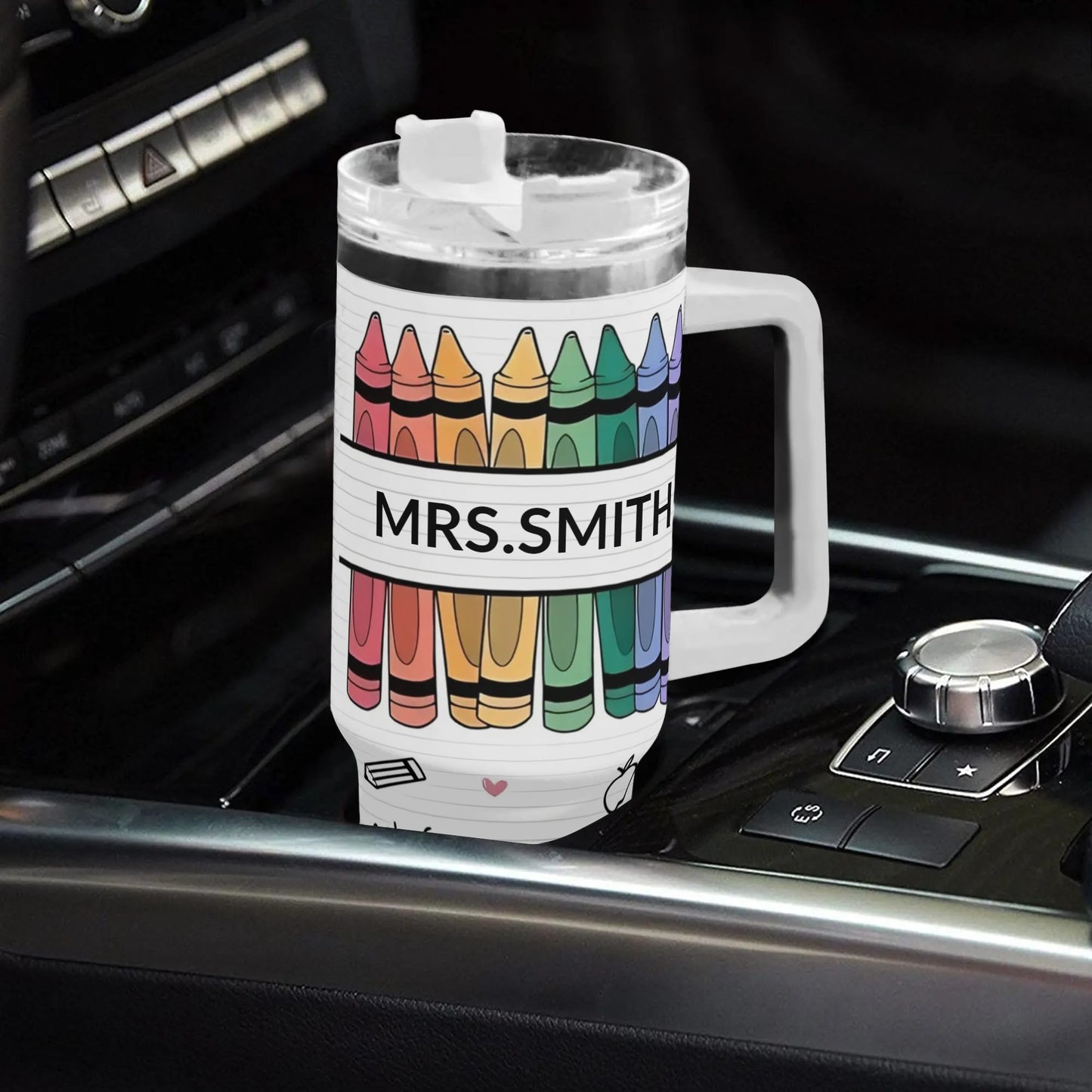 Personalized 40oz Stainless Steel Tumbler Gift With White Handle and Straw