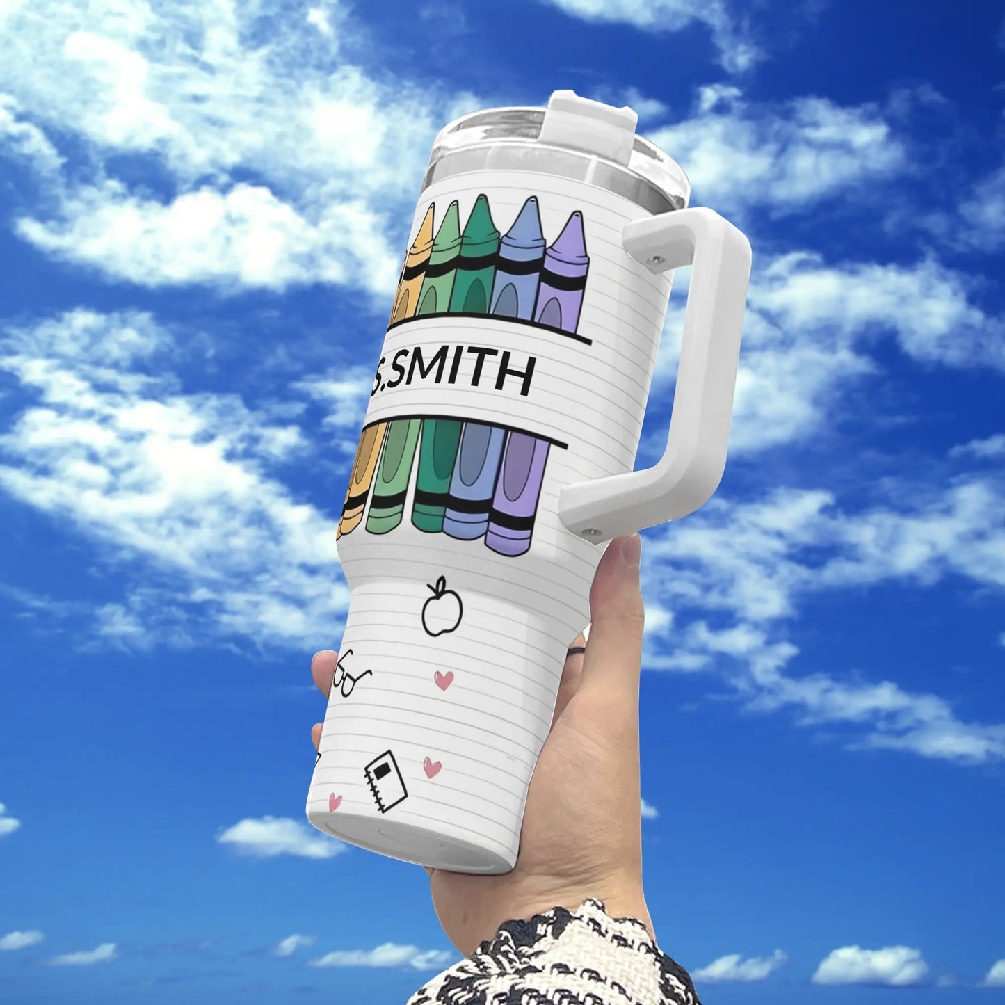 Personalized 40oz Stainless Steel Tumbler Gift With White Handle and Straw