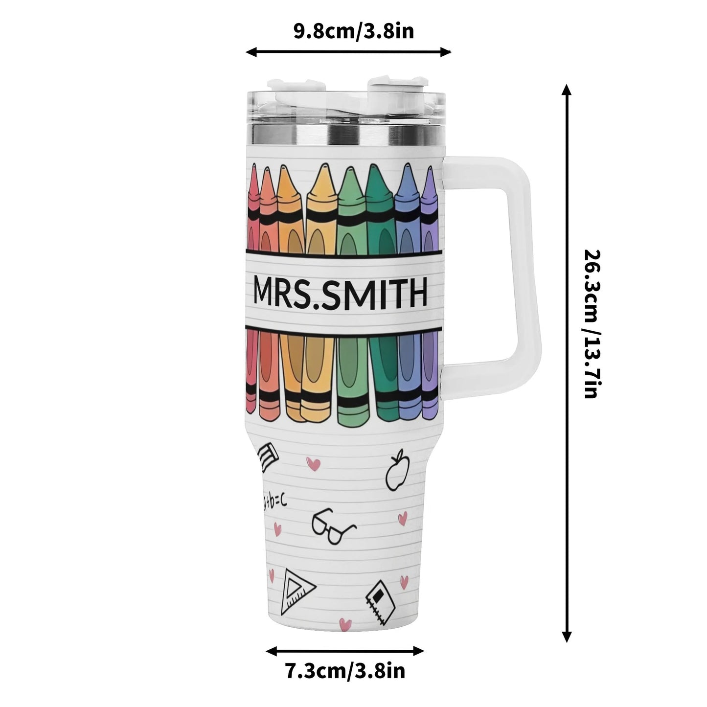 Personalized 40oz Stainless Steel Tumbler Gift With White Handle and Straw