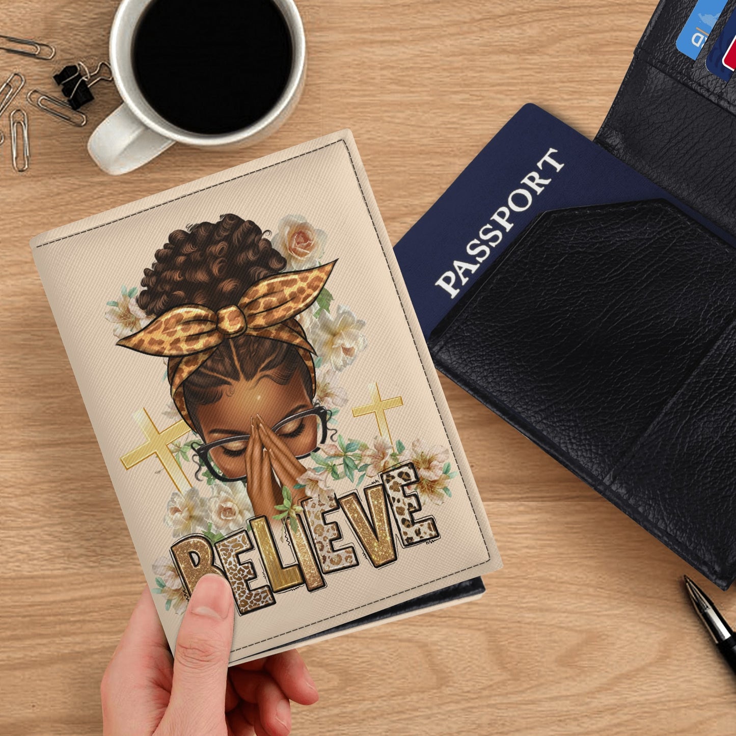 PU Leather Passport Case Business Name ID Card Holder