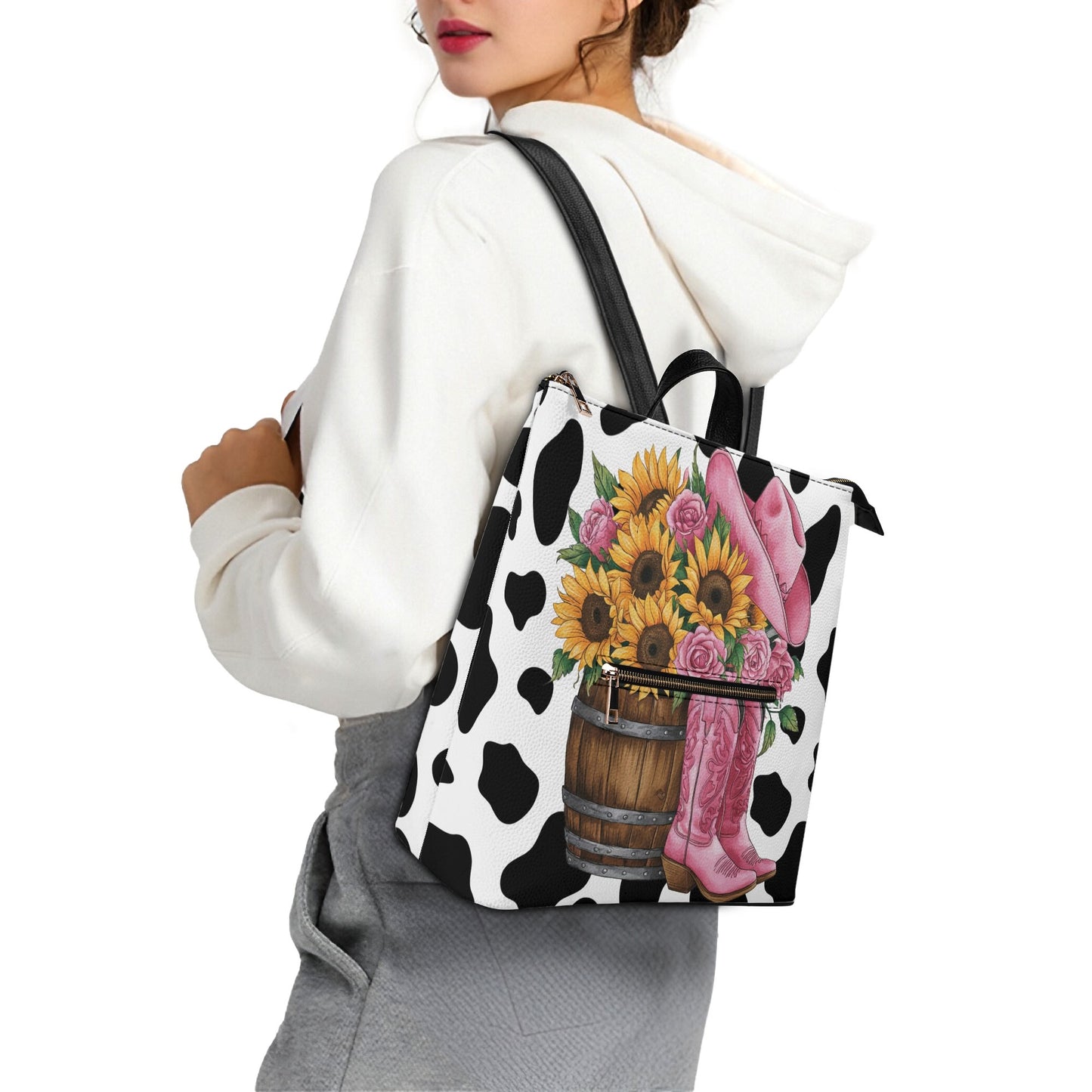 Womens PU Leather Leisure Backpack College Daypack and Top-Handle