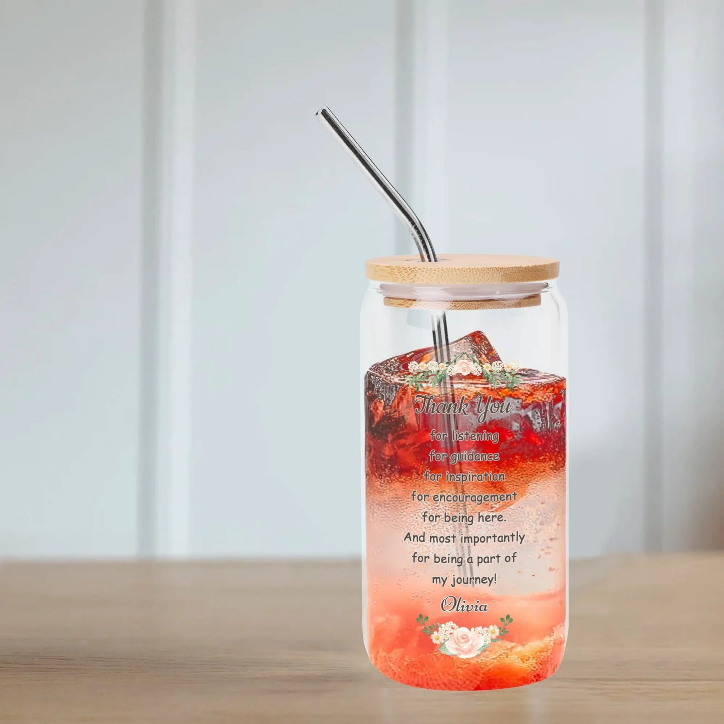 Transparent Bamboo Covered Cup 16oz Glass Cups Furniture with Straw